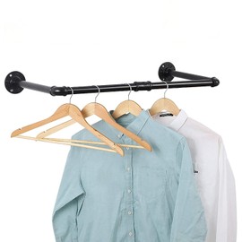 RSFMAS Wall Mounted Clothes Rack, Industrial Pipe Clothing Hanger 28 Inch Black, Heavy Duty Wall Mount Closet Rod for Bedroom, Entryway, Laundry Drying Rack, Retail Display Clothes Rod