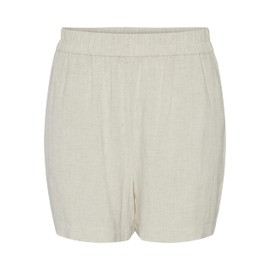 PIECES Women's Pcvinsty Hw Linen Noos BC Shorts, Oatmeal