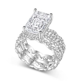 Jeulia 6.9CT Sterling Silver Engagement Ring Set Radiant Cut Cubic Zirconia Stackable Cocktail Rings Promise Engagement Wedding Anniversary Rings Bridal Sets for Women (White, 6)