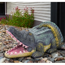 Teaeeno Alligator Decor Statue Gutter Downspout Extension Decorative,Crocodile Gutter Animal Statue Outdoor Decor,3"×4" Rain Gutter Downspout Splash Block,Garden Splash Block Outdoor Sculpture (Color)