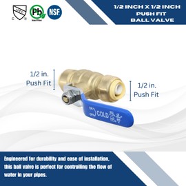 XFITTING Push Fit 1/2 Inch x 1/2 Inch Push Fit Ball Valve Blue, 28-2-2=1XX, 1 Piece