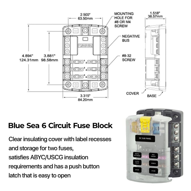 Blue Sea Systems 5025 6-Circuit ST Blade Fuse Block with