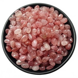 SigMntun Polished Strawberry Quartz Crystal Chips 200 Pcs - 0.3" Tumbled Stone Chips Crushed Sea Glass Stones Bulk Healing Reiki Crystal Making Home Decoration