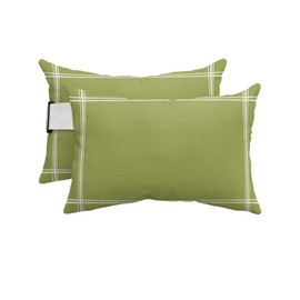 T&H XHome Outdoor Pillow for Chaise Lounge Chair, Solid Color Olive Waterproof Headrest Pillow Lumbar Pillows with Insert & Adjustable Elastic Strap for Beach, Poolside, Patio, Office (2 Pack)