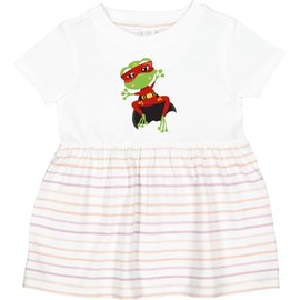 inktastic Superhero Frog, Cute Frog, Green Frog, Mask, Cape Infant Dress 24 Months White with Stripes 4467c