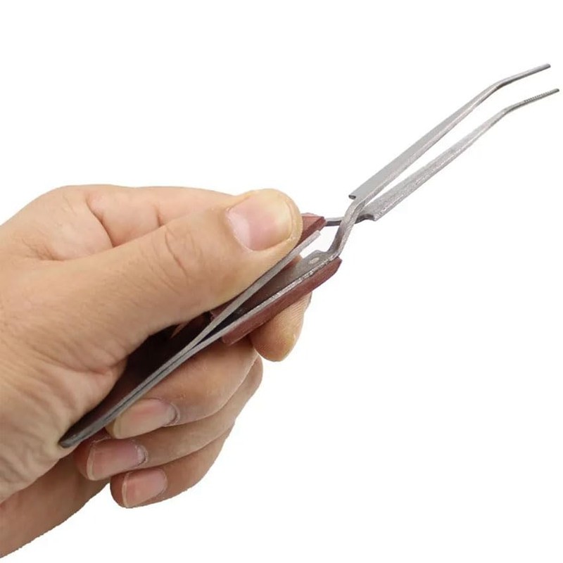 Tweezers Soldering Self Closing Fiber Grip Cross Locking 6-1/2" Bent