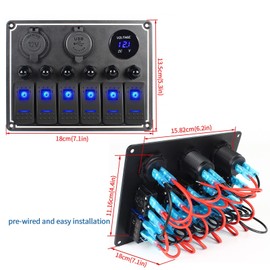 Xhtechnology - Panel de interruptor basculante para barco, impermeable, 6 bandas, multifunción, interruptor de luz con doble USB y panel de voltímetro para caravanas, coches, barcos, camiones,