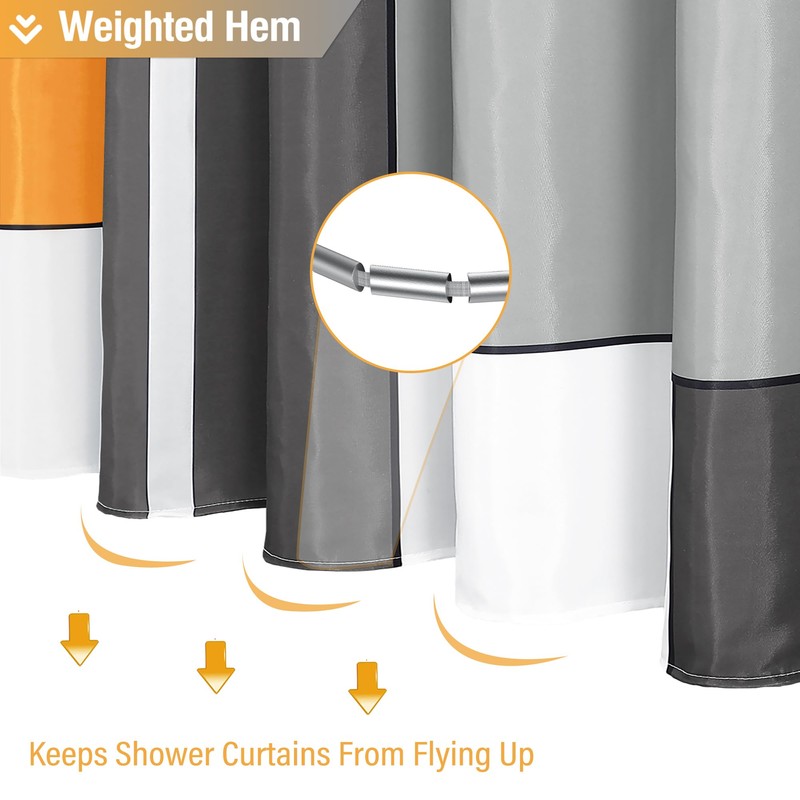 BTTN Orange Fabric Shower Curtain, Modern Geometric Neutral Cloth Shower