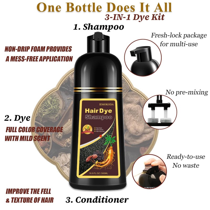Light Brown Hair Dye Shampoo, 3-in-1 Hair Color Shampoo for