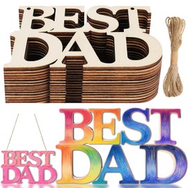 TMLDOT Father's Day Crafts for Kids Classroom, 20PCS Unfinished Best DAD Wood Crafts for Painting, Father's Day Gifts Bulk, Dad's Birthday Party Classroom DIY Tags (Best DAD)