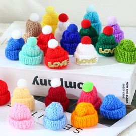 Mini Wool Hat Crossover Color Christmas Knit Mini Yarn Hat DIY Handmade Hairpin Toy Accessory 21 Fruit Green + Ball 100ea