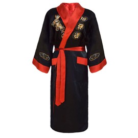 Bon amixyl Unisex Bathrobe Kimono Japanese Chinese Dragon Pajamas Cardigan Kimono Dressing Gown Satin, red