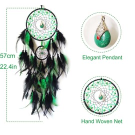 SOYUZU Black and Green Dream Catcher Wall Decor Feather Dream Catchers with Pendant Handmade Dreamcatcher Wall Hanging Ornament for Bedroom Living Room Home Decor