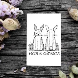 Motif Stamp "Frohe Ostern!" Easter Bunny in Grass" Wood Effect 48 x 48 mm