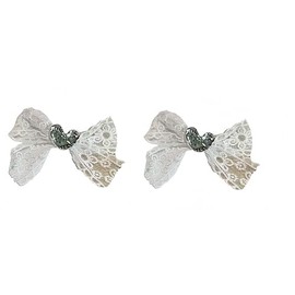 2Pcs Pearl Lace Bownot Shoe Charms for Sneakers, Beaded Pearl Lace Bow Shoe Charms with Clasp for Women Elegant Shoe Buckles Shoelaces Clips for Wedding Shoes Decor Gift (Silver Heart, One Size)