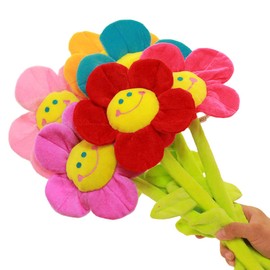 Justkeji 8Pcs Bendable Plush Sunflower Daisy Flowers Toy - Artificial Curtain Tiebacks for Home Wedding Party Decor, Christmas Birthday Graduation Gift 18 Inch (Vibrant Colors)