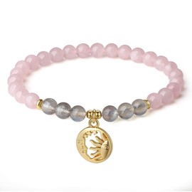 COAI Women's Moon and Sun Stone Beaded Bracelet Crystal Bracelet Rose Quartz Labradorite Bracelet