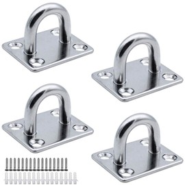 MZMing Pack of 4 M6 Stainless Steel 304 Eye Plate Ceiling Hooks Wall Hooks Eyelet Holder 4-Hole Eyelet Plate Hook with Screws and Rubber Plugs for Boat Rigging Yoga Training Strap Swing Hammock Punch Bag