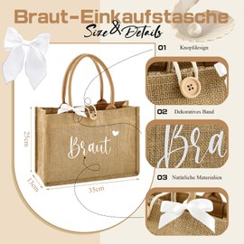 Xuniea 2 Piece Bridal Gift Set Jute Bride Tote Bag 35 x 25 x 13 cm Bride To Be Cosmetic Bag Bride JGA Jute Bag for Wedding Bridal Shower Engagement Bachelor Party