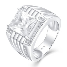 YL Men's Wedding Band Engagement Rings 925 Sterling Silver with 9X11mm AAA Cubic Zirconia Ring Anniversary Jewelry, Metal, Cubic Zirconia