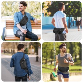 ProCase Bum Bag Belt Bag Waterproof Waist Bag for Men and Women Small Nylon Fanny Pack with 6 Zip Pockets for Outdoor Travel Sports Hiking Jogging Dog Walking, black, Fashion