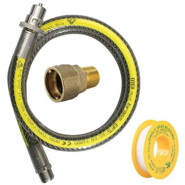 SPARES2GO Universal Oven Cooker Gas Supply Hose, PTFE Pipe Tape