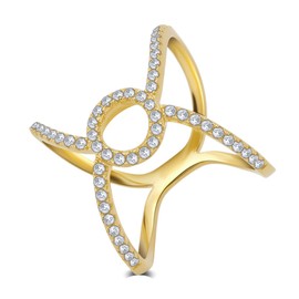 DiamondMuse Cubic Zirconia X Cross Fashion Ring Sterling Silver Prong Set Round-cut CZ Fancy Ring Fashion Jewelry for Women