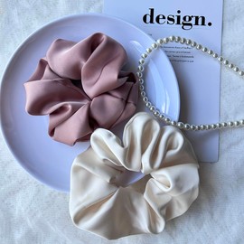 Masvan Chou Chou Large Chou Stylish Adult Cute Volume Hair Elastic Solid Color Simple Hair Ornament 6 Colors Hair Elastic Adult Satin Shiny Hair Closure Hair Accessory Ladies' Bulk Hair (Pink)