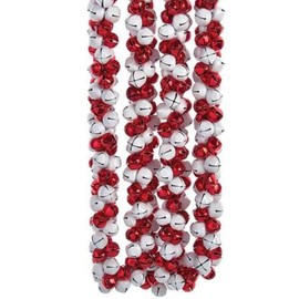 Christmas Red/White Bell Garland Metal Jingle Tree Wreath Decor - One Garland 72.0 Inches - H0292 - Red