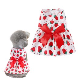 AmzBarley Dog Clothes, Spring and Summer, Dress, Cute, Bowknot Ribbon, Strawberry Pattern, Popular, Summer Clothes, Pet Clothes, Dog Clothes, Skirt, Stylish, Cool, Breathable, Soft, Fashionable, Pet