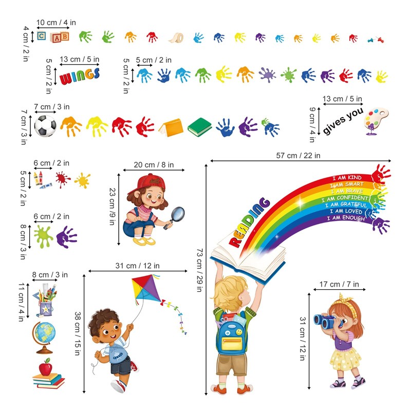 decalmile Children's Rainbow Wall Sticker, Quotes, Inspirational Learning Handprint Wall