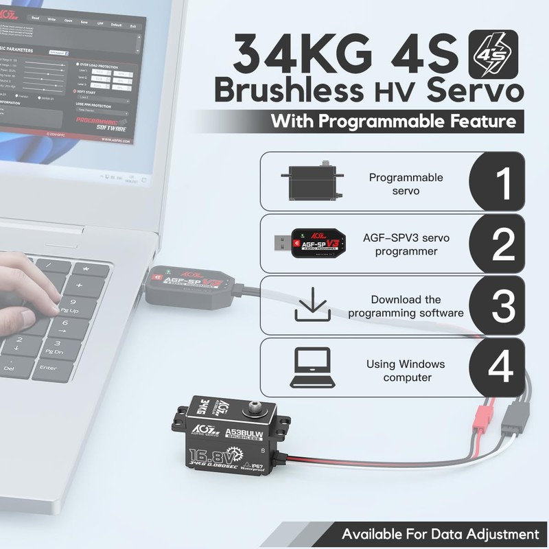 AGFRC 34KG Waterproof Low-Profile RC-Steering-Servo - 16.8V Direct Power High