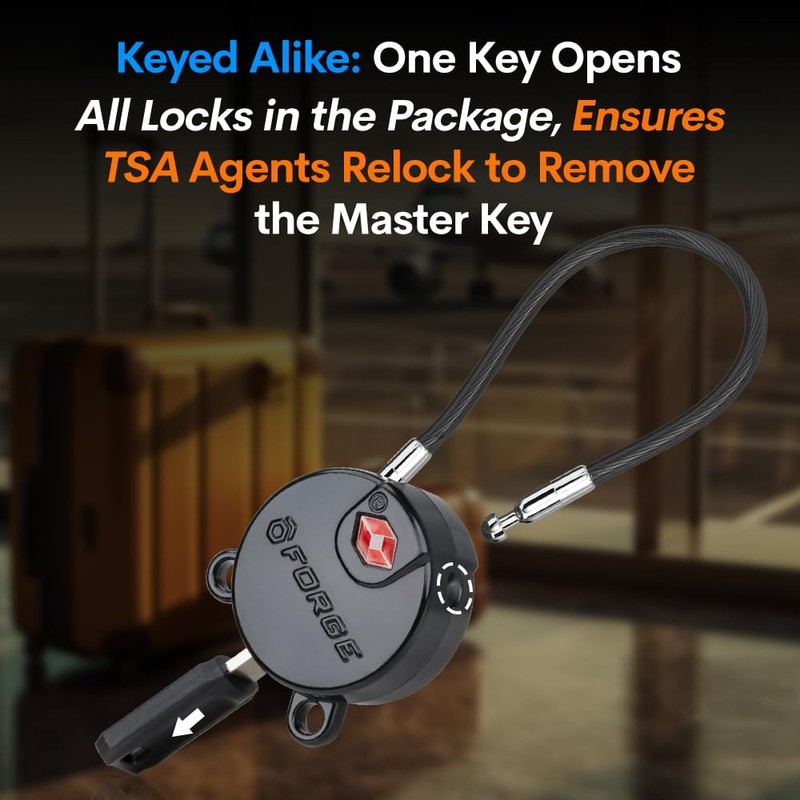 Forge TSA Approved Luggage Locks Ultra-Secure Dimple Key Cable Locks