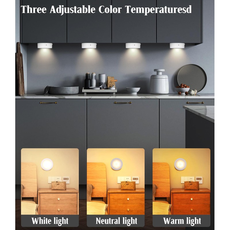 JOFLVA Cabinet Lighting 4 Pieces, Under-Unit Light Kitchen LED, 3