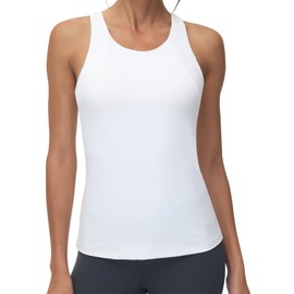 High Neck Workout Tank Tops Sports Bras for Women Full Coverage Tank with Built-in Shelf Bras Racerback Yoga Gym Shirt White