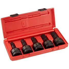 SUNEX TOOLS 4507, 3/4 Inch Drive Impact Hex Driver Set, 5-Piece, Metric, 14mm-24mm, Cr-Mo Steel, Dual Size Markings, Heavy Duty Storage Case