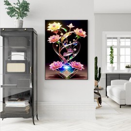Amphol Flower Diamond Painting Kits, DIY 5D Flower Diamond Art Kits for Adults Beginners, Floral Gem Diamond Painting Kit for Gift Decor - 12x16 Inch