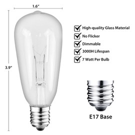 CXLHO 25Pack E17 Bulbs ST40 Replacement Incandescent Light Bulbs, 7 Watt Per Bulb, Waterproof Dimmable Clear Edison Light Bulbs for Indoor Outdoor Patio ST40 String Lights, 2200K, Warm White