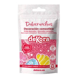dekora – Dekocrunchies Fresa 100g, Sprinkles de azúcar crujientes y con sabor intenso, Topping repostería, perlas comestibles para decoración de tartas, galletas, cupcakes y helados