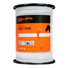 Gallagher 1.5" x 656' White Poly Tape | High Visibility Electric Fence Polytape for Horses, Livestock, Gardens, and Electric Perimeter Fencing