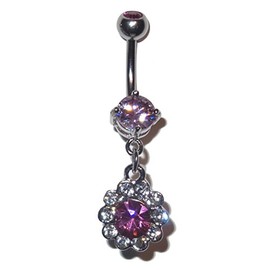 The Home of Hot Deals Flower with Petals Belly Navel Ring - 14 Gauge, 3/8" (Pink)