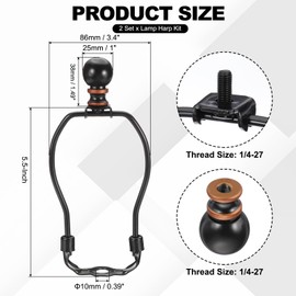 PATIKIL 5.5 Inch Lamp Harp Kit with Finial, 2 Set Detachable Lamp Shade Bracket Holder, DIY Lighting Accessories for Table Lamps Floor Lamps, Black