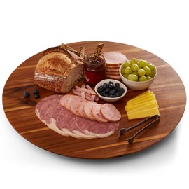TIDITA 21" Acacia Wood Lazy Susan for Table Top - Wooden Turntable Serving Tray for Charcuterie Boards Cheese Board - Extra Large Round Lazy Susan Organizer - Kitchen Revolution for Countertop