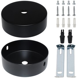 GMMG Ceiling Canopy Black Pack of 2 80 x 25 mm Canopy Lamp Distribution Canopy Surface-Mounted Box Black Lamp Canopy with Strain Relief Clamp Nipple Suitable for Lamps