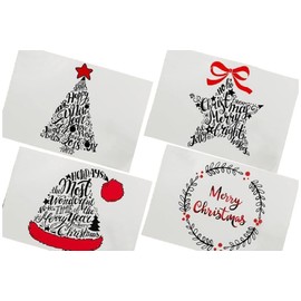 Set of 4 Red, Black and White Christmas Linen Placemats or Runner. Entertaining Table Decor Holidays (4)