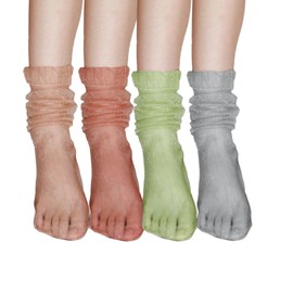 Benefeet Sox Womens Girls Sheer Mesh Decorated Tulle Socks Novelty Slouch Socks See Through Nylon Lace Loose Socks (4 Pair-Ruffle)