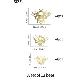 12Pcs Gold Bee Wall Décor Honey Decor Bee Wall Stickers Honey Decals,Honeycomb Decals,Removable DIY Decor for Bedroom Living Room Nursery Playroom,Family Wall Stickers Murals