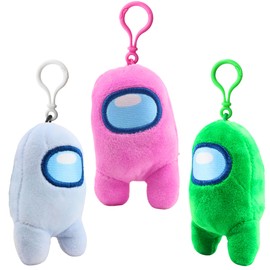 Toptoys2u Bargain Bundles Among-Us Super Soft Gift Quality 10cm Plush Toy Bag Clips - Pack of 3 White, Pink, & Green Crewmates
