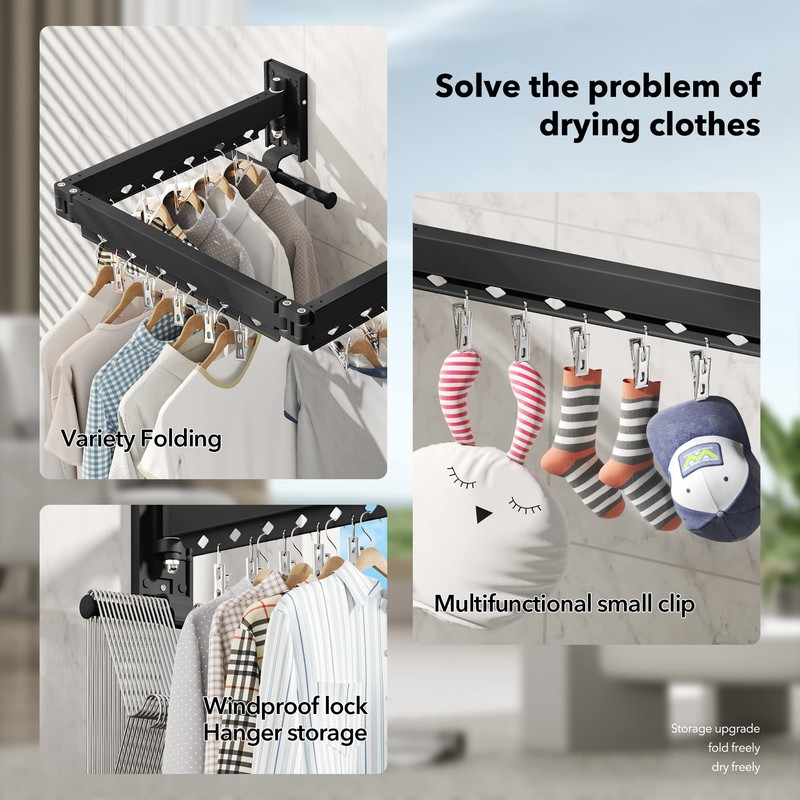BOQORAD Clothes Drying Rack,Wall Mounted Laundry Rack,Drying Rack Clothing,Laundry Drying