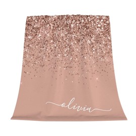 Blush Pink Rose Gold Glitter Fleece Throw Blanket for Couch Chair Bed Women Men - Lightweight Plush Fuzzy Cozy Soft Blankets and Throws for Sofa Travel Camping, 50x40 inches